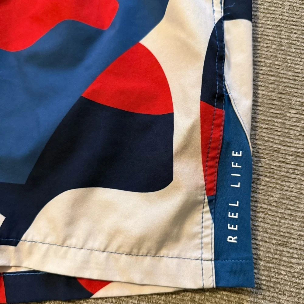 Reel Life Men's Camouflage Swim Trunks - Red, Blue, White‎